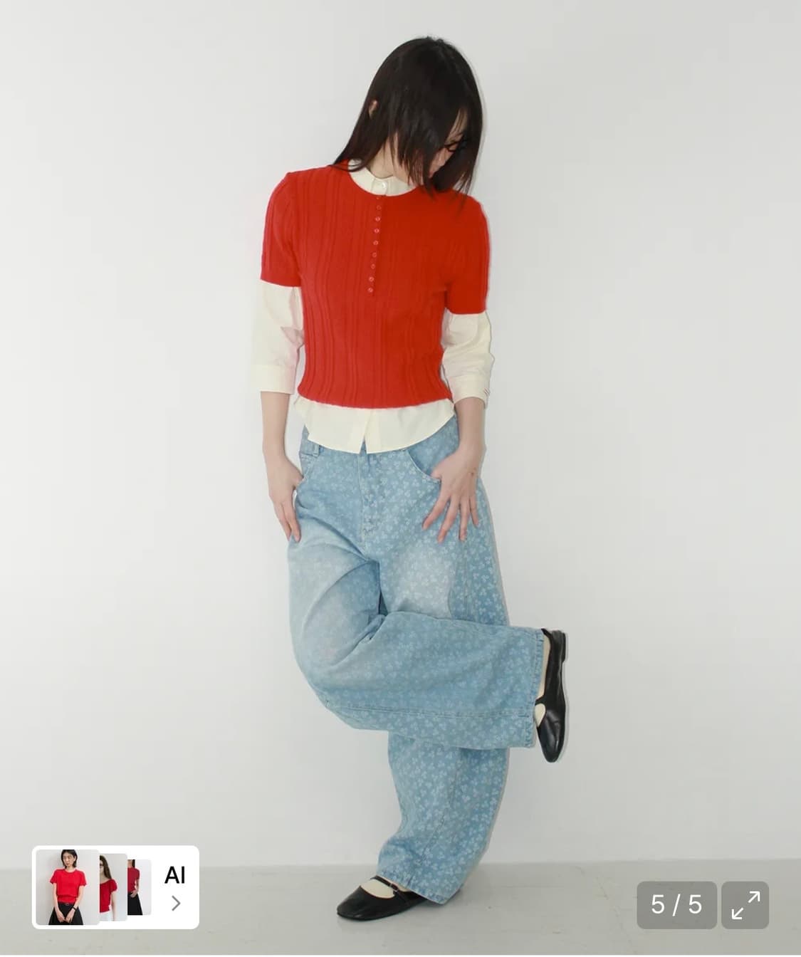 BUTTON POINT SLIM SHORT SLEEVE KNIT RED 상품이미지2