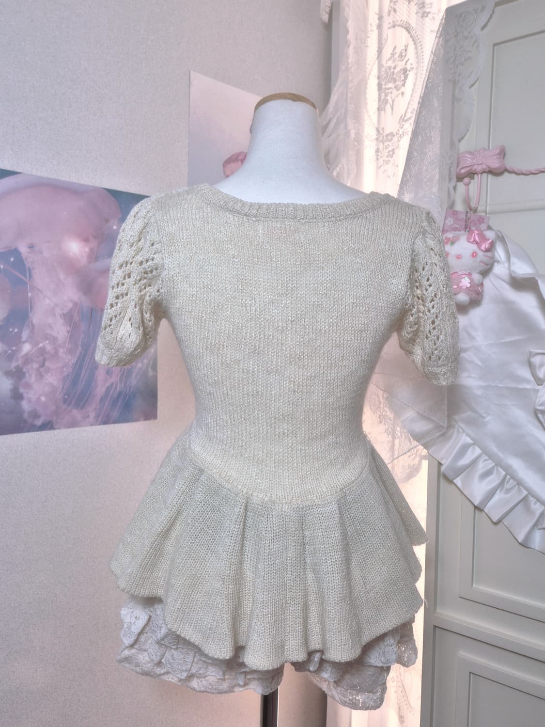 리즈리사 리본 레이스 코리락쿠마 달천깔 반팔 니트 라떼갸루 히메갸루 상품이미지4