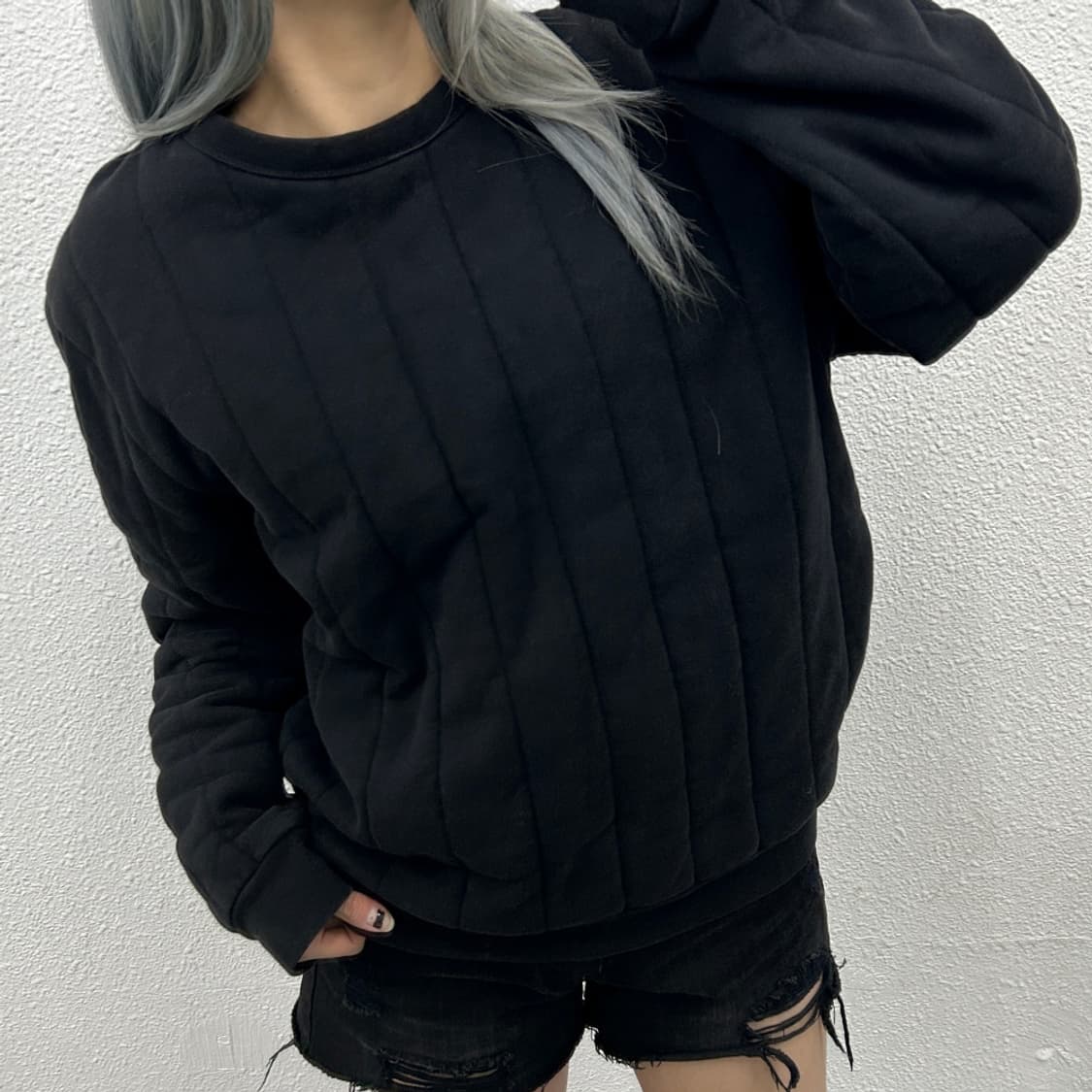 스투시 사이드 패치로고 골지 맨투맨 L 상품이미지1