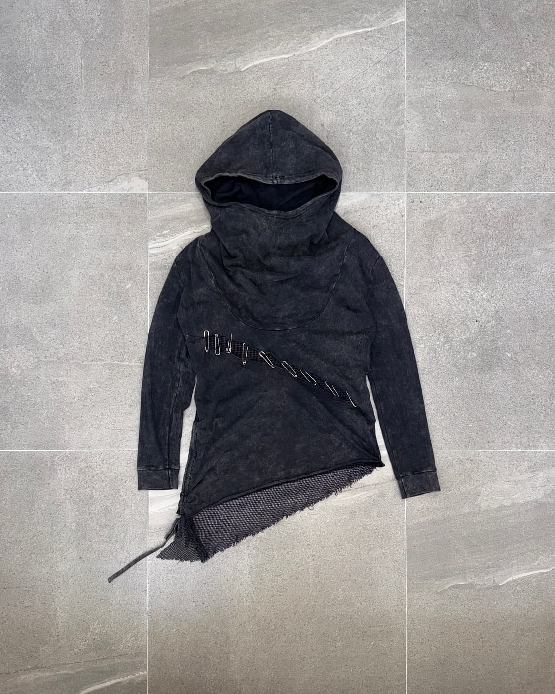 Washing black grunge net high neck hood 상품이미지2