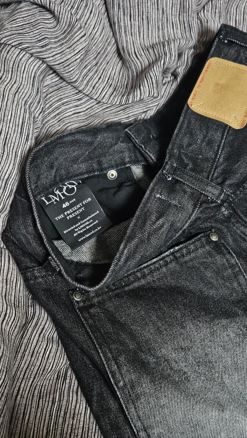 엘무드 카고 와이드 하프 데님 팬츠 크랙블랙46사이즈 상품이미지5