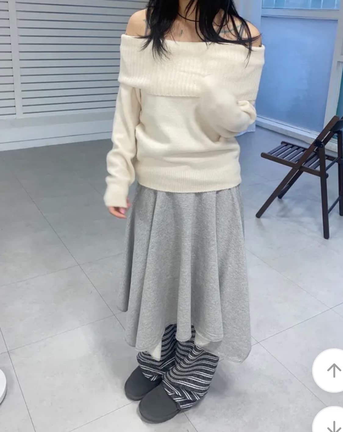 오프숄더 니트 & 레이어드 스커트 상품이미지1