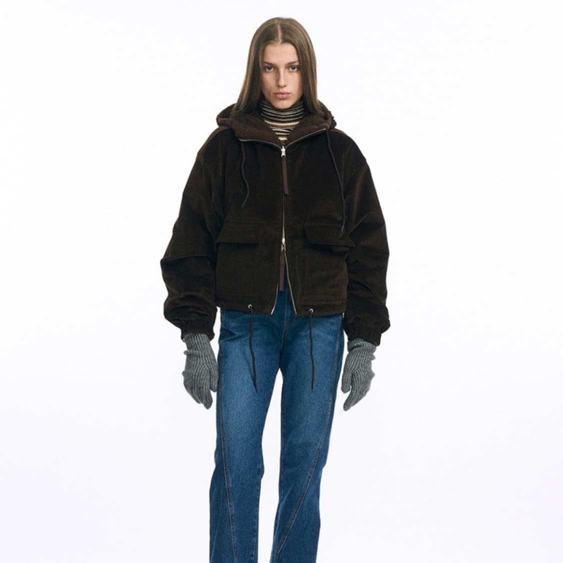 파르티멘토 우먼 코듀로이 리버시블 후드 점퍼 브라운 상품이미지2