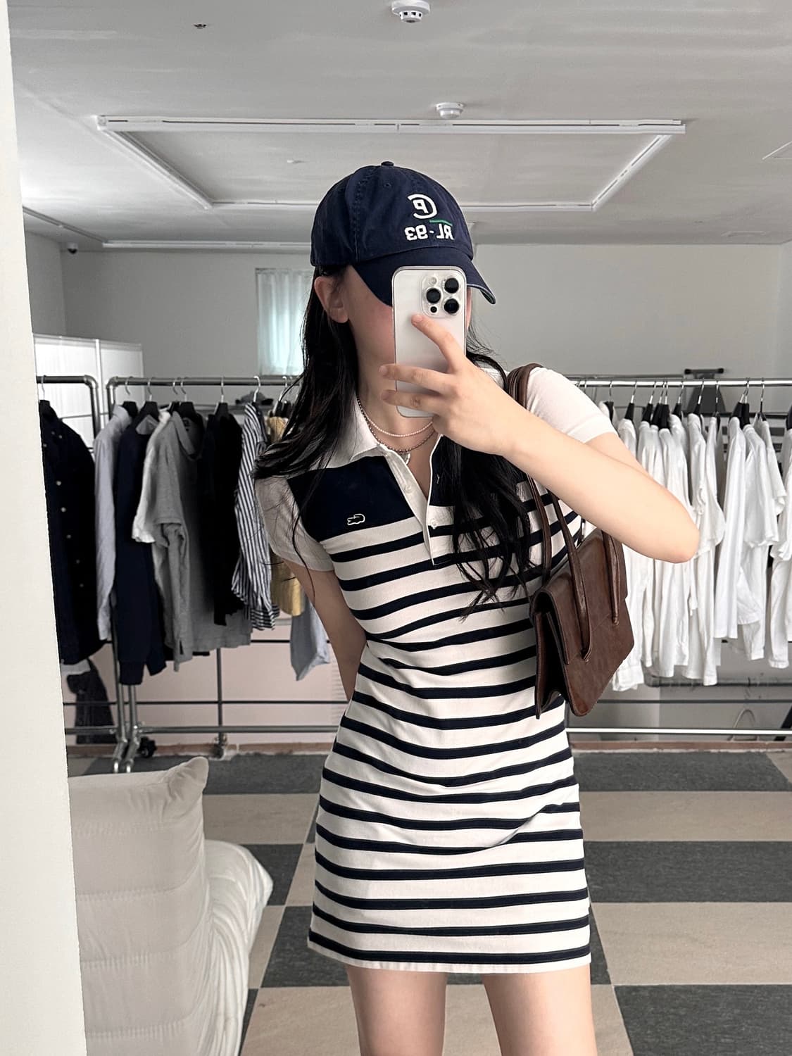 라코스테 화이트/네이비 스트라이프 카라 원피스  상품이미지9