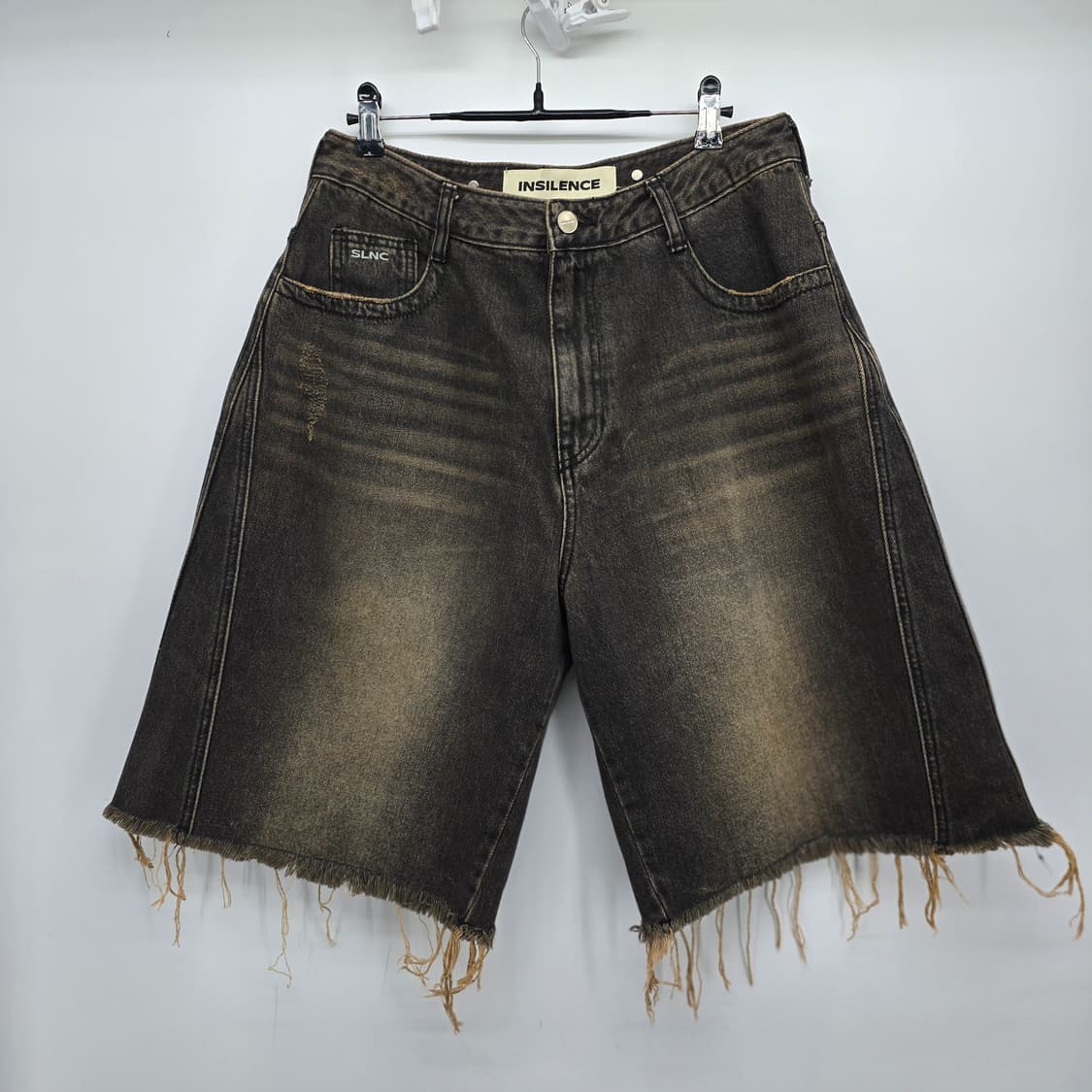 INSILENCE 데님 쇼츠 와이드 컷팅 데님 반바지 상품이미지1