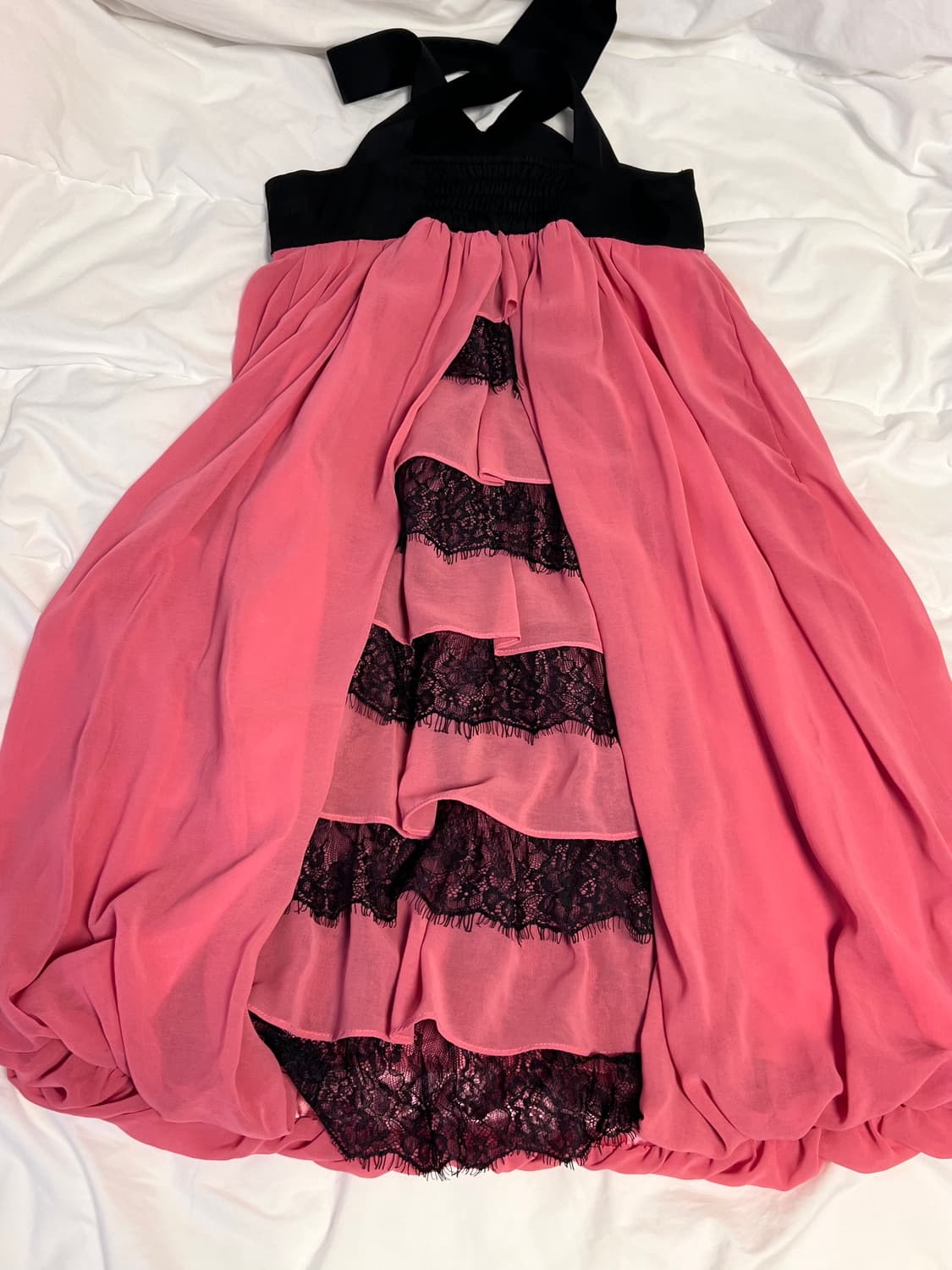 빈티지 로즈 블랙 핑크 크로스 홀터 미니 원피스  상품이미지4