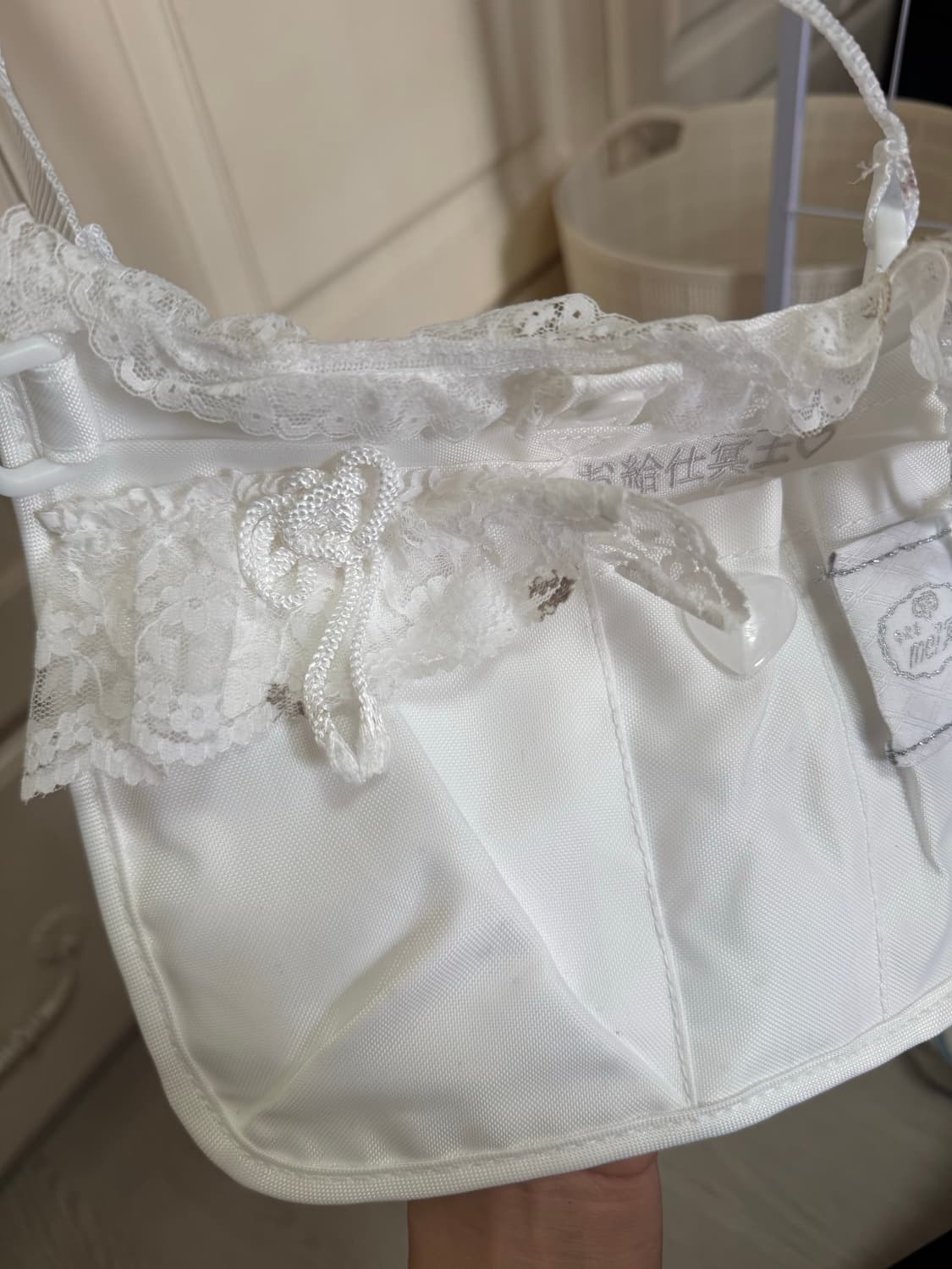 일본 빈티지 서브컬쳐 핸드메이드 레이스 화이트 자수 크로스백 파우치 상품이미지7