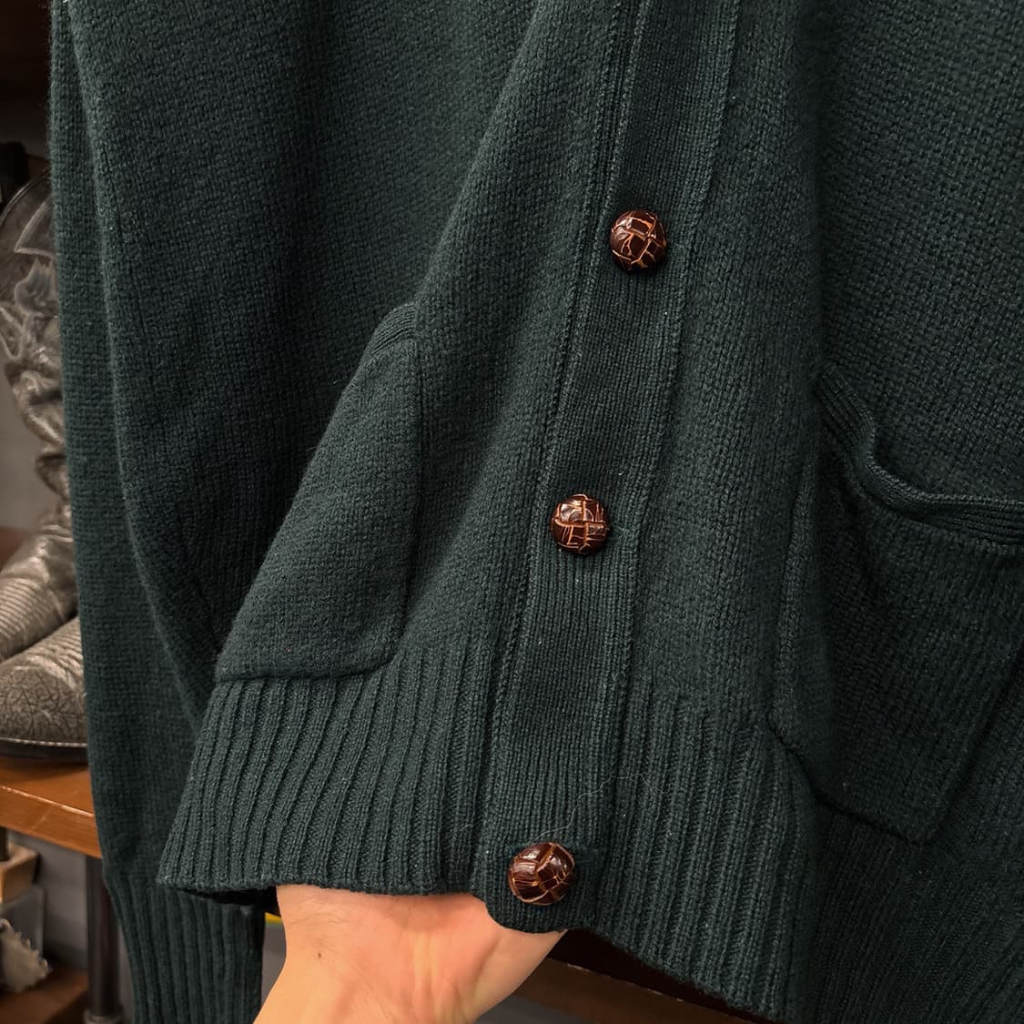 80s 폴로 랄프로렌 브이넥 퓨어울 니트 가디건 딥그린 N991 상품이미지6