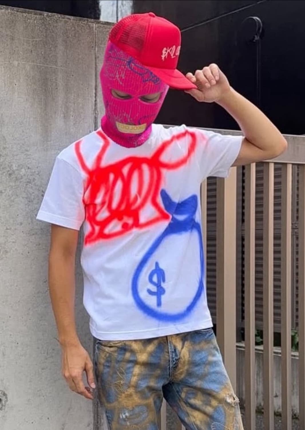 Skoloct  프린트 울 바라클라바 핑크 상품이미지1