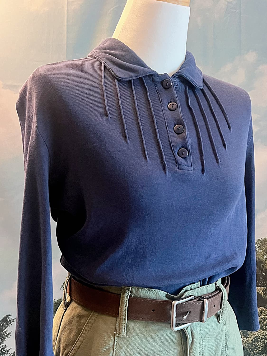 Pintuck collar tee, khaki cargo pocket l 상품이미지4
