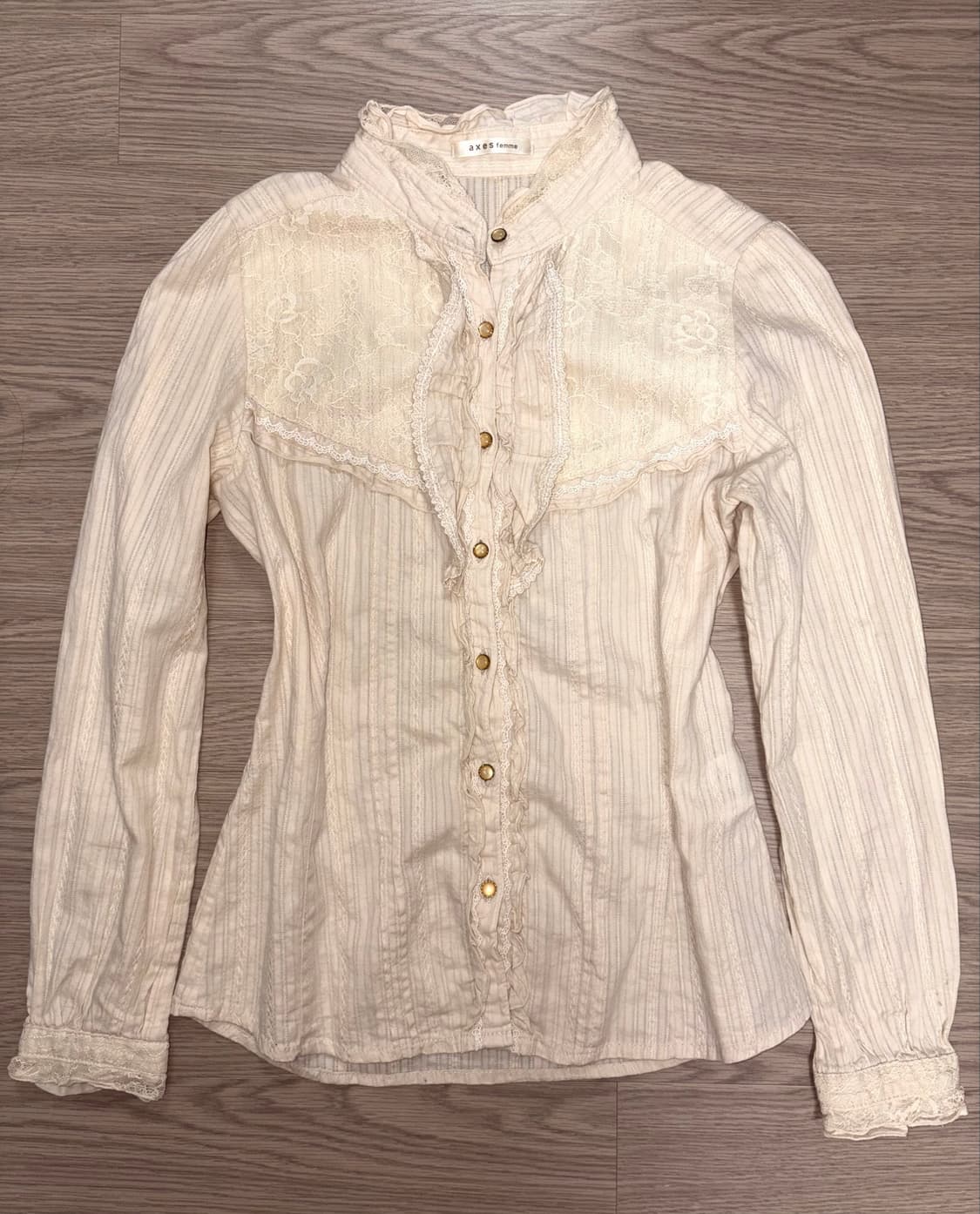 엑시즈팜 프릴 레이스 로걀 히메갸루 베이지 셔츠 블라우스 상품이미지1