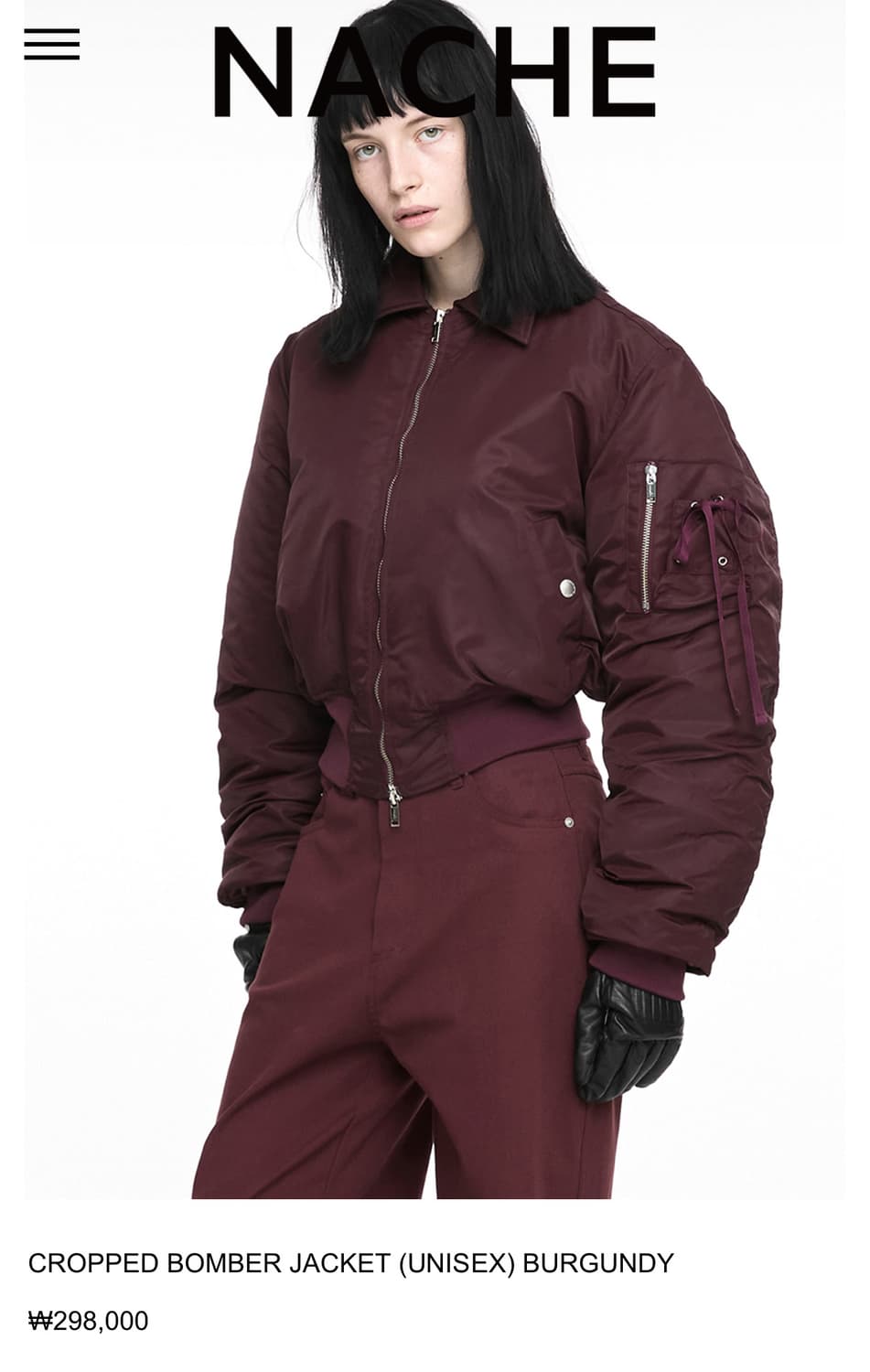 CROPPED BOMBER JACKET (UNISEX) BURGUNDY 상품이미지1