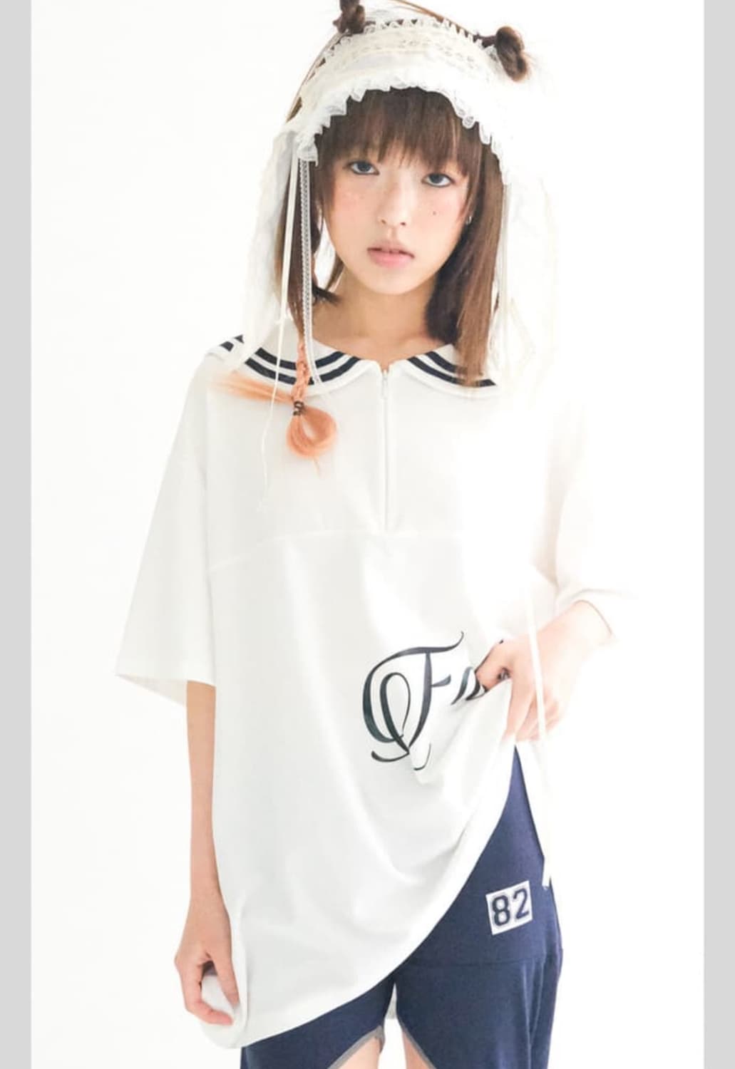 sailor collar mesh loose top 상품이미지1
