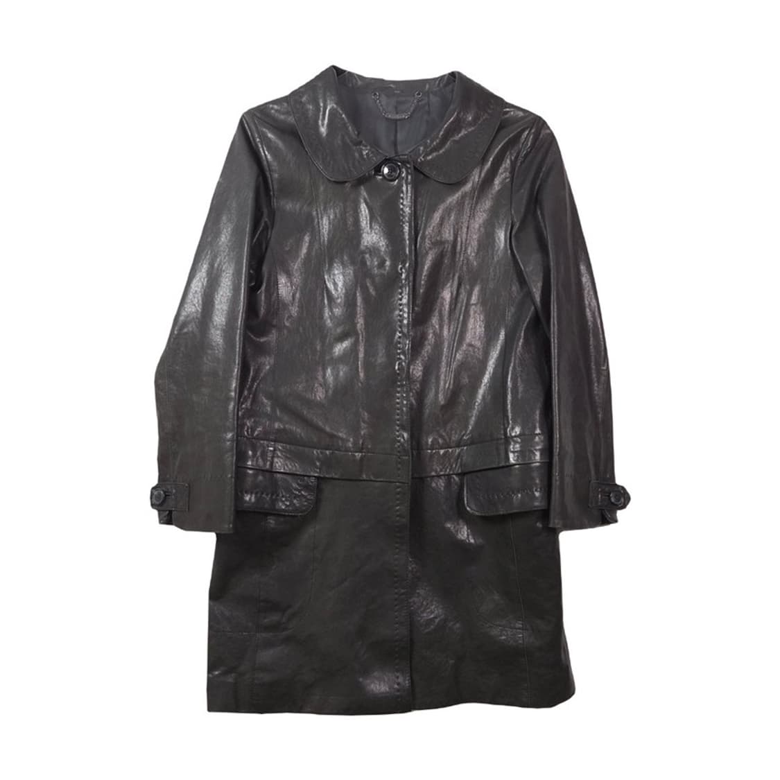 빈티지 블랙 레더 하프 코트 66 상품이미지1