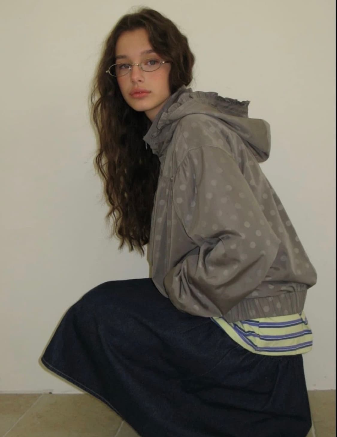 (새상품)론론-GREY DOT PENDANT FRILL HOODIE 상품이미지5