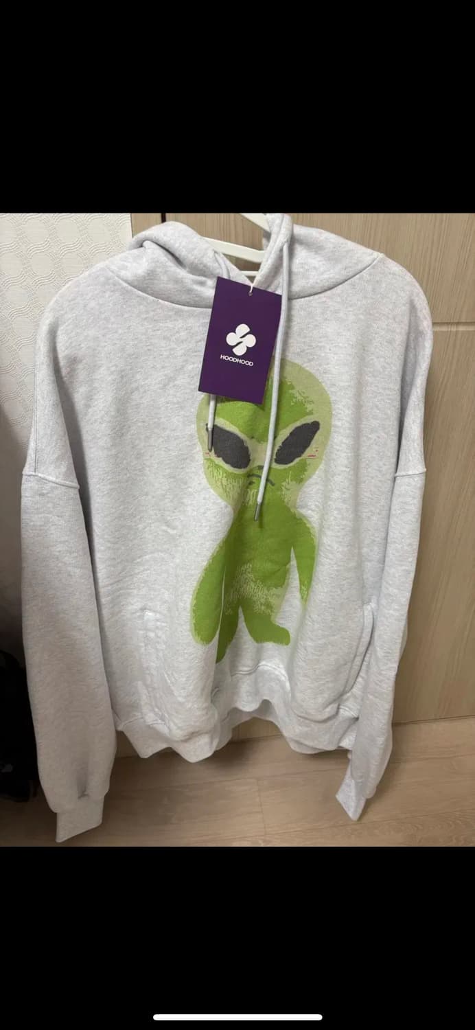 새상품 후드후드 에일리언 그래픽 오버핏 후드 멜란지화이트 상품이미지2