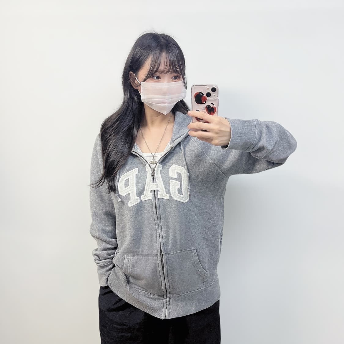 갭 GAP 스펠 로고 후드집업 그레이 상품이미지1