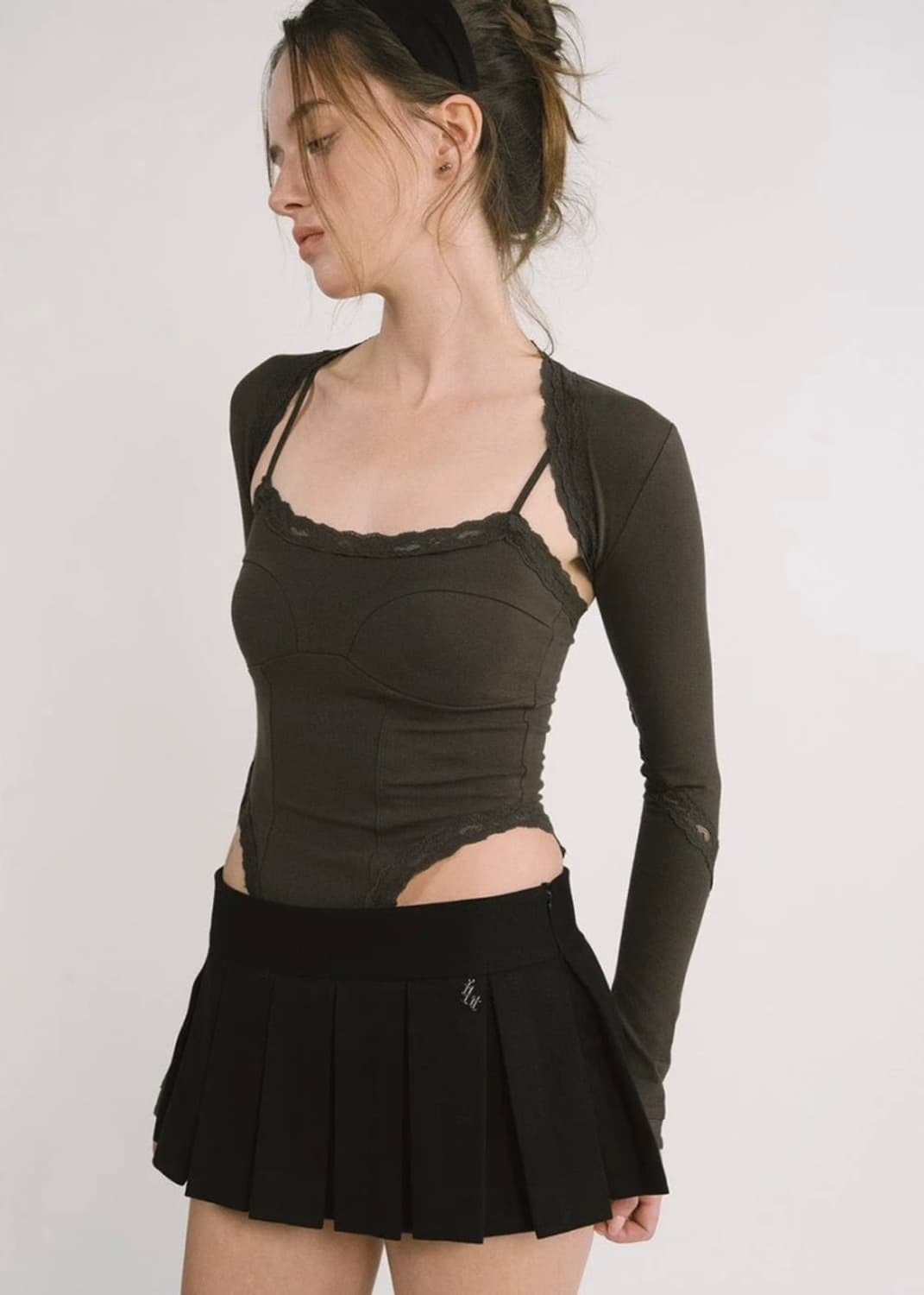 쓰리타임즈 에블린 레이스 탑 브라운 S 상품이미지1