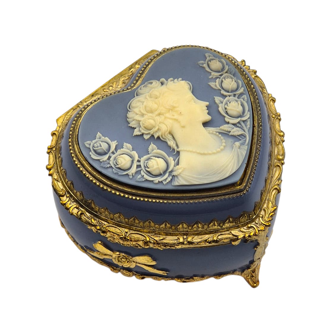 80s 산쿄 엔틱 카메오 하트 오르골 보석함 상품이미지1