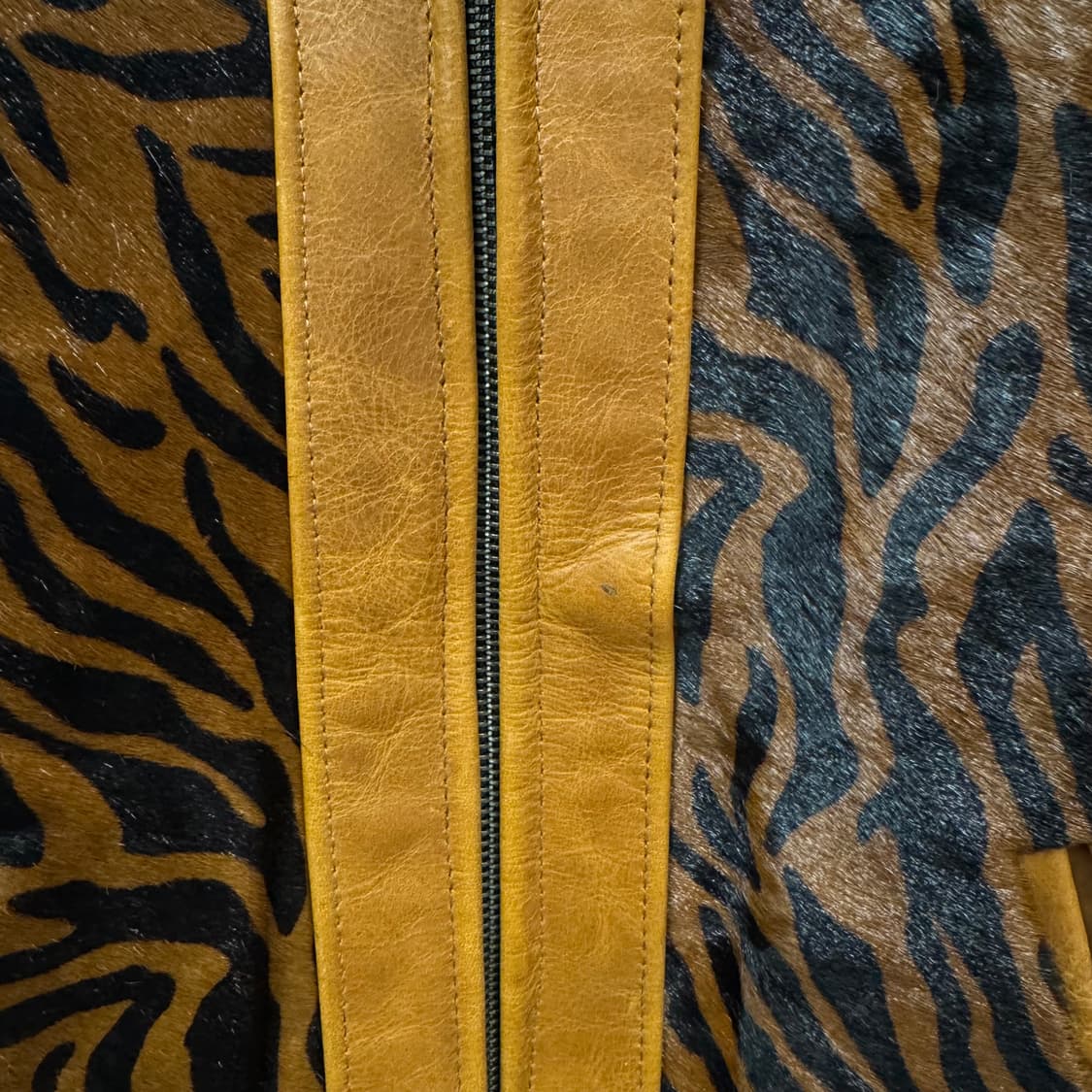 90s USA VINTAGE 송치 레더 자켓 호랑이 호피 패턴 브라운 상품이미지7