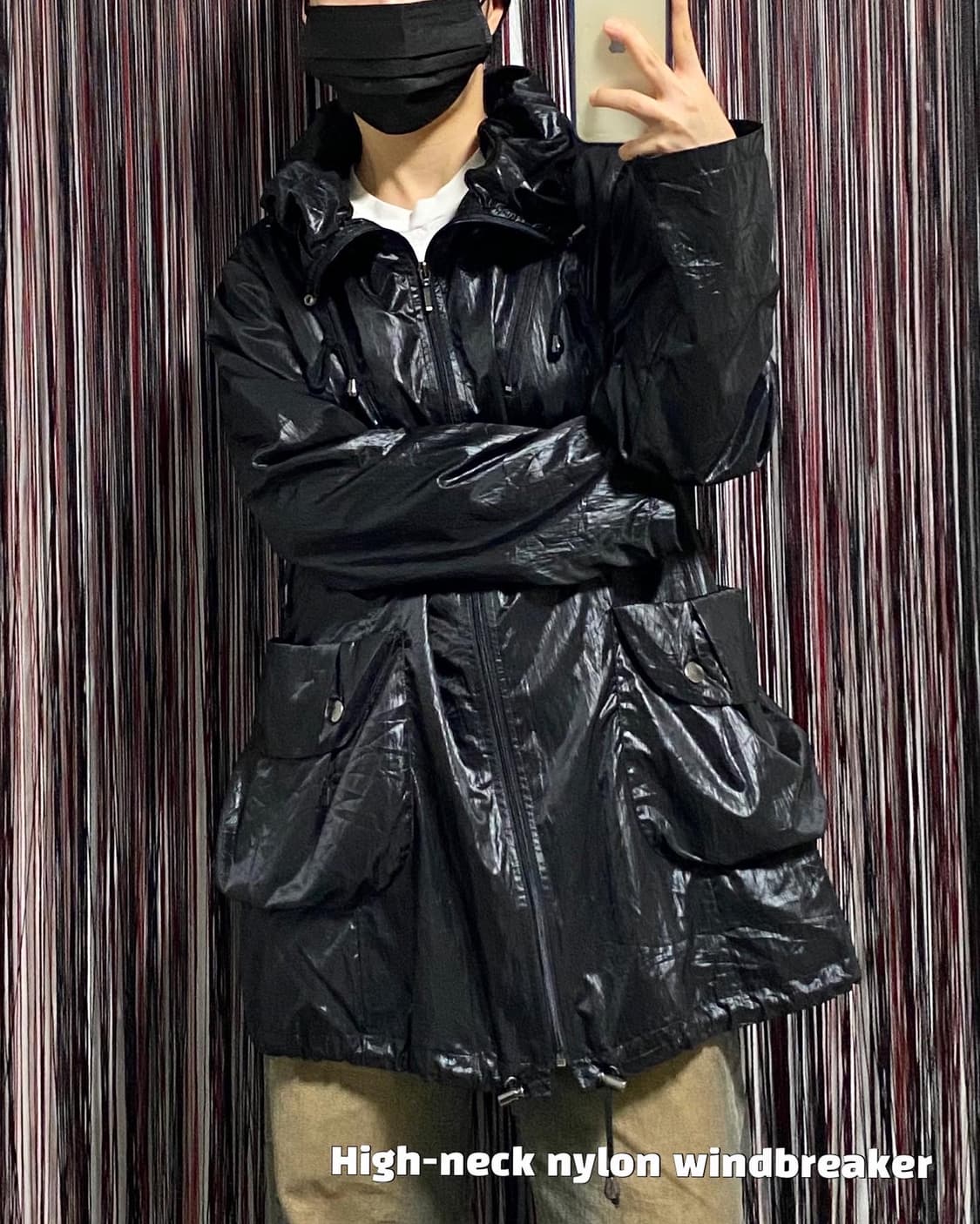 Japan)블랙 하이넥 나일론 윈드브레이커   상품이미지2