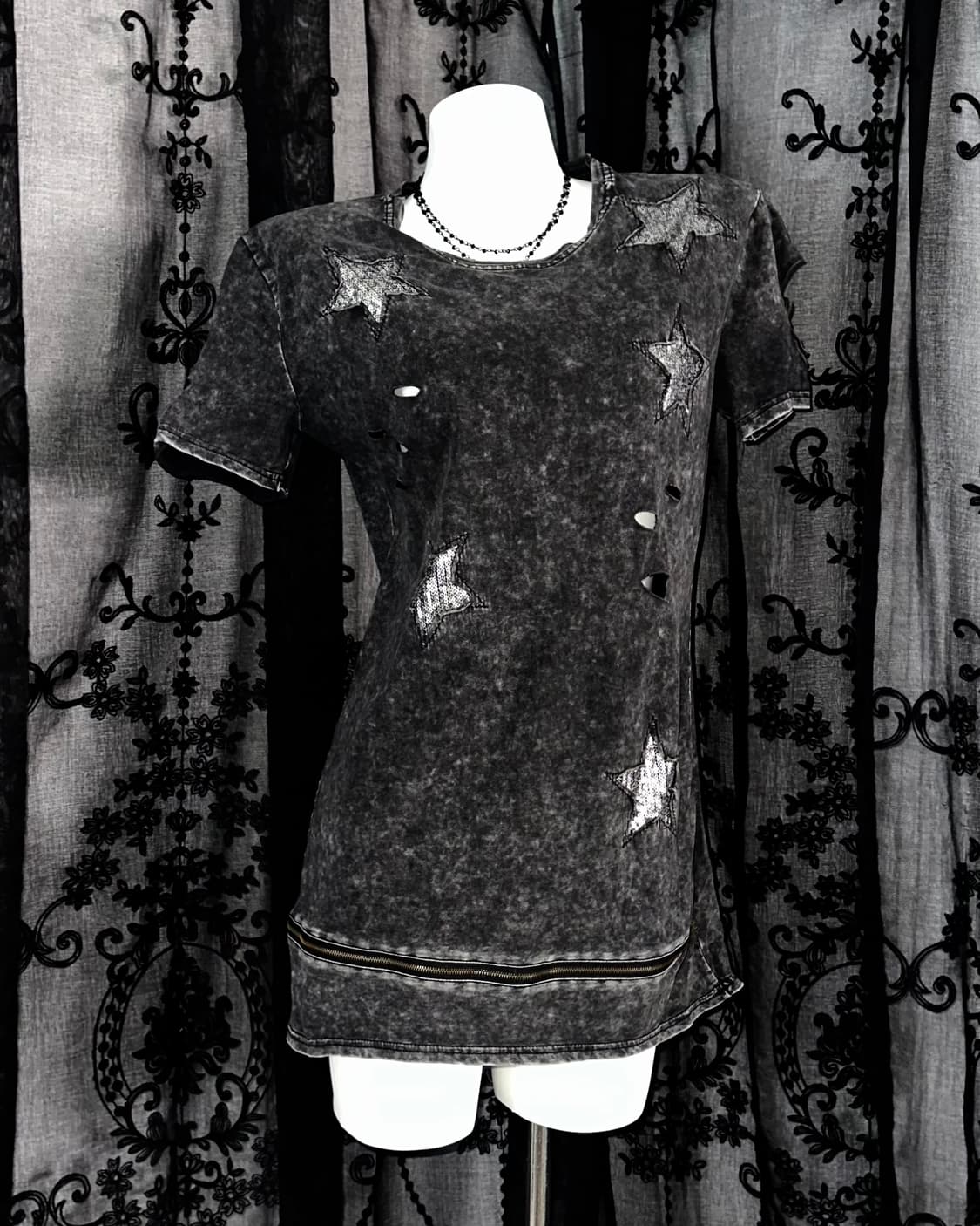 vintage charcoal star zipper top 상품이미지1