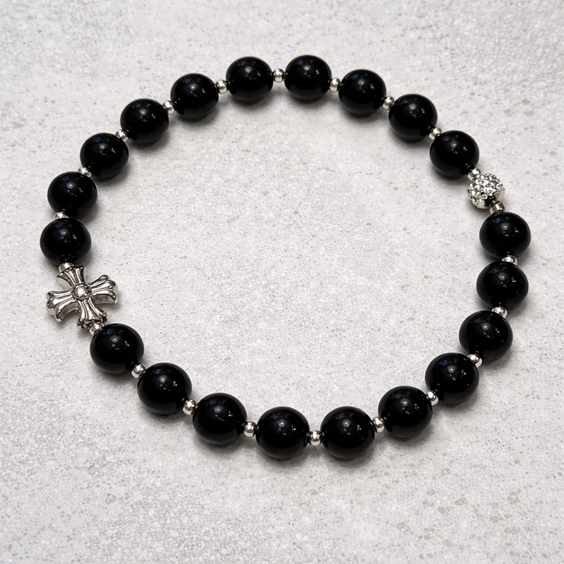 (핸드메이드) 천연석 오닉스 • 크롬 십자펜던트 원석팔찌 상품이미지1