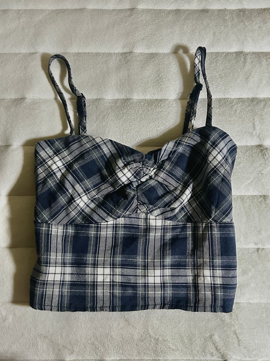 체크 남색 셔링 나시  상품이미지1