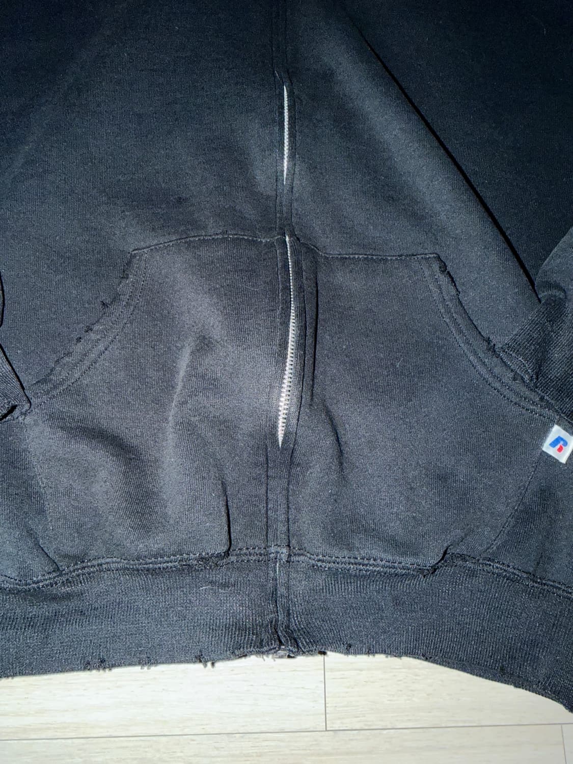 00s 러셀 빈티지 디스트레드 페이딩 후드집업 블랙m 상품이미지2