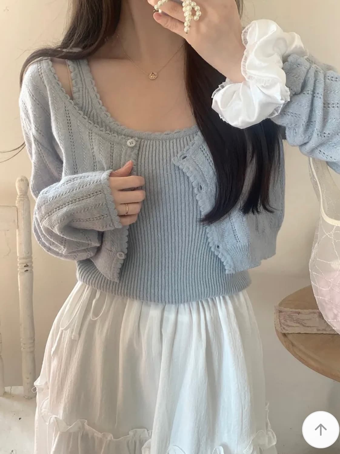 (새상품)소녀레시피 멜로 펀칭 나시가디건 세트 상품이미지4