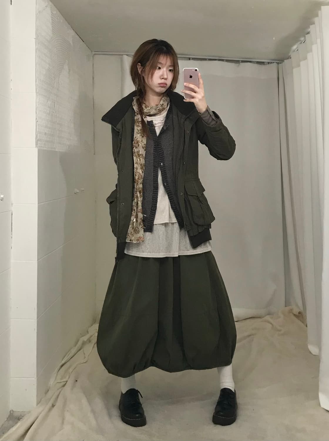 빈티지 뮤트 카키 브라운 히피 모리 코디 세트 상품이미지2