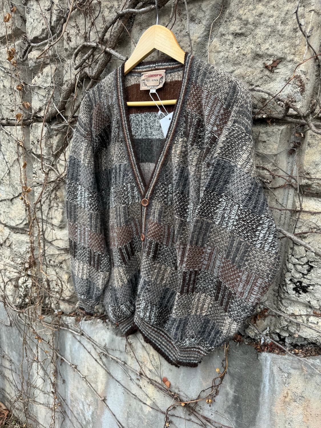 Intiwara 알파카 100% 볼리비아 체크 패턴 니트 가디건 상품이미지3