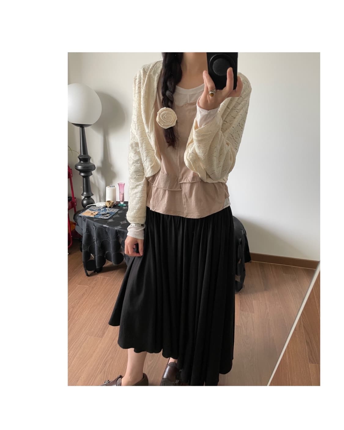 robe short cardigan, rose brooch set 🥀 상품이미지5