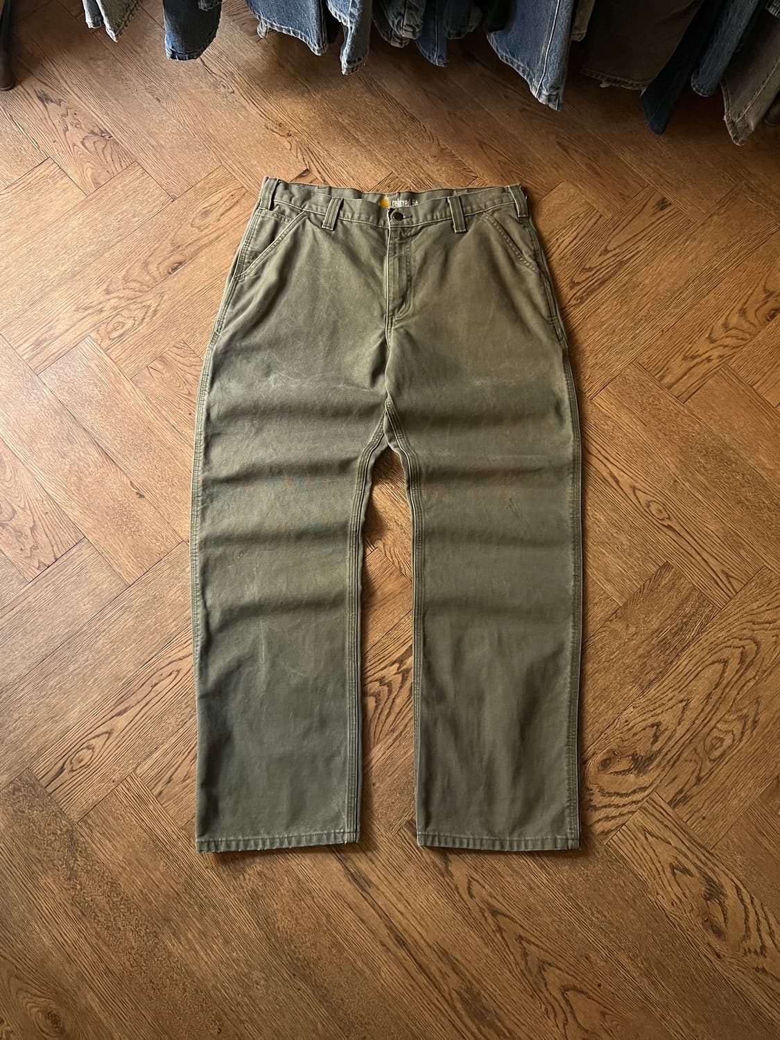 [36]칼하트 USA 더티워싱 모스그린 싱글니 카펜터 워크 팬츠 상품이미지2