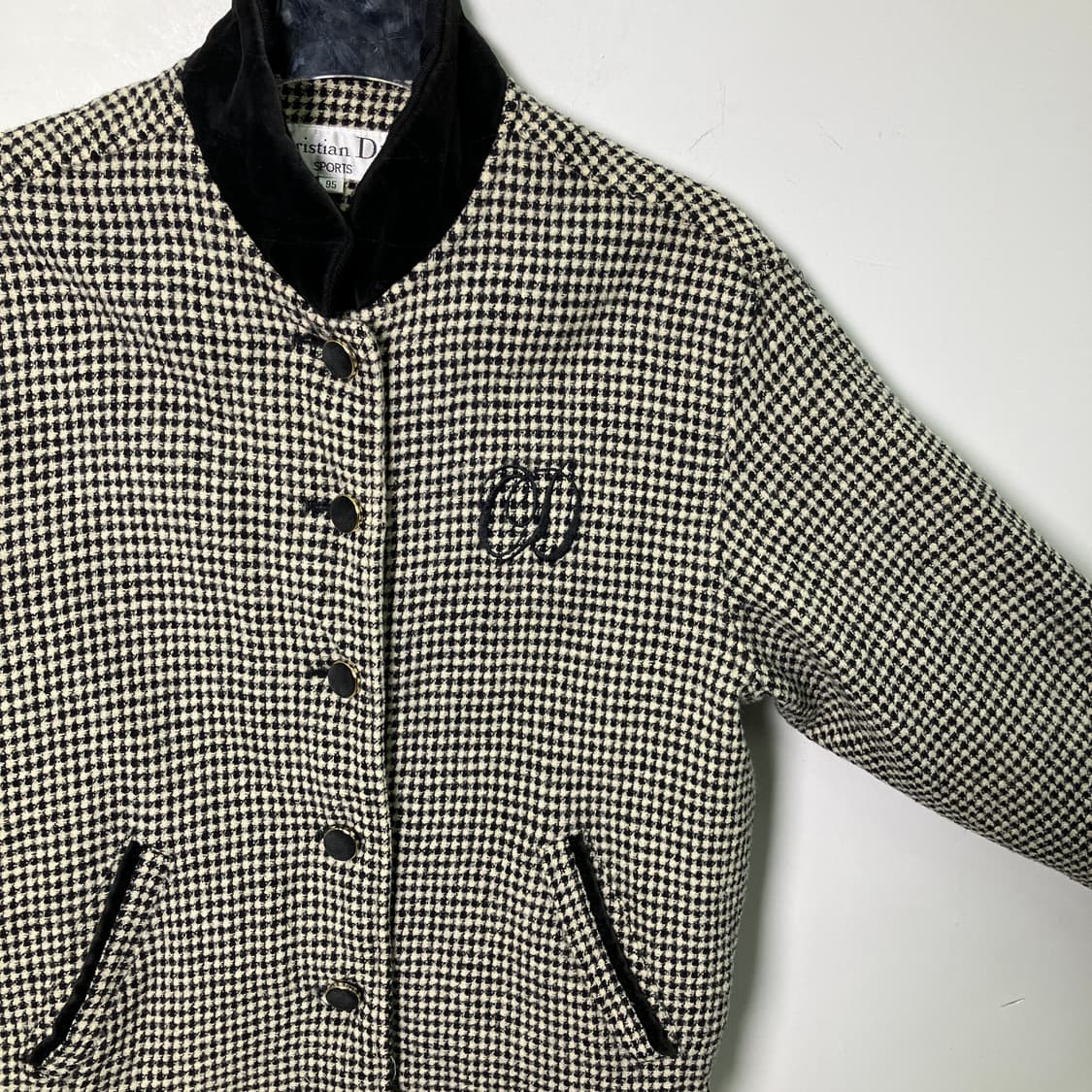 크리스찬 디올 로고 트위드 체크 블루종 빈티지 올드 모델 상품이미지5