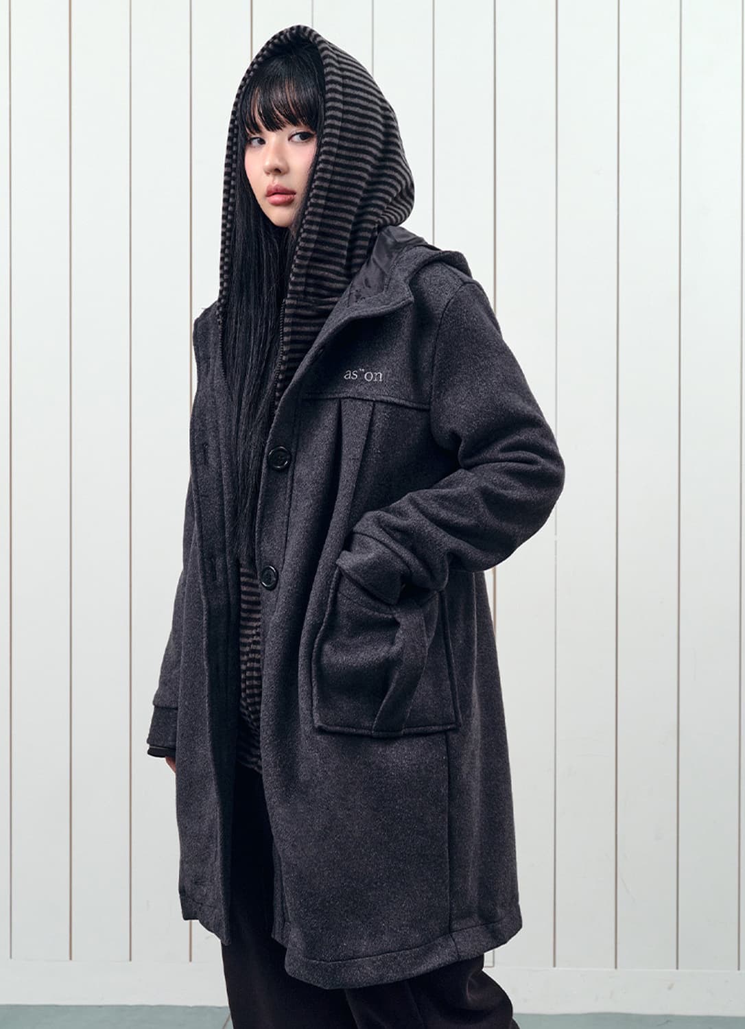 새상품) 애즈온 ALLO HOOD LONG COAT / CHARCOAL 상품이미지1