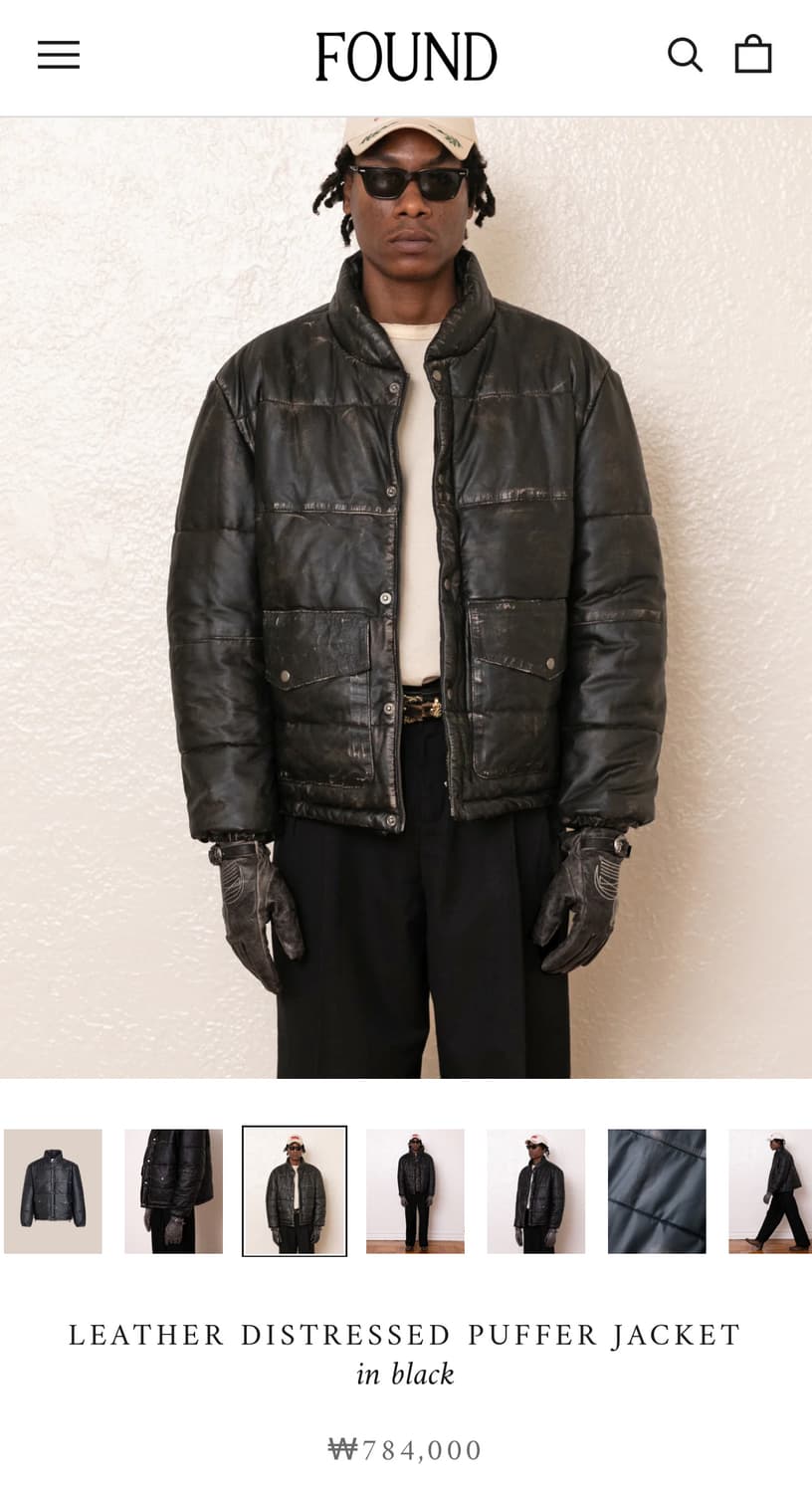 FOUND 디스트레스드 리얼 레더 가죽 패딩 상품이미지5