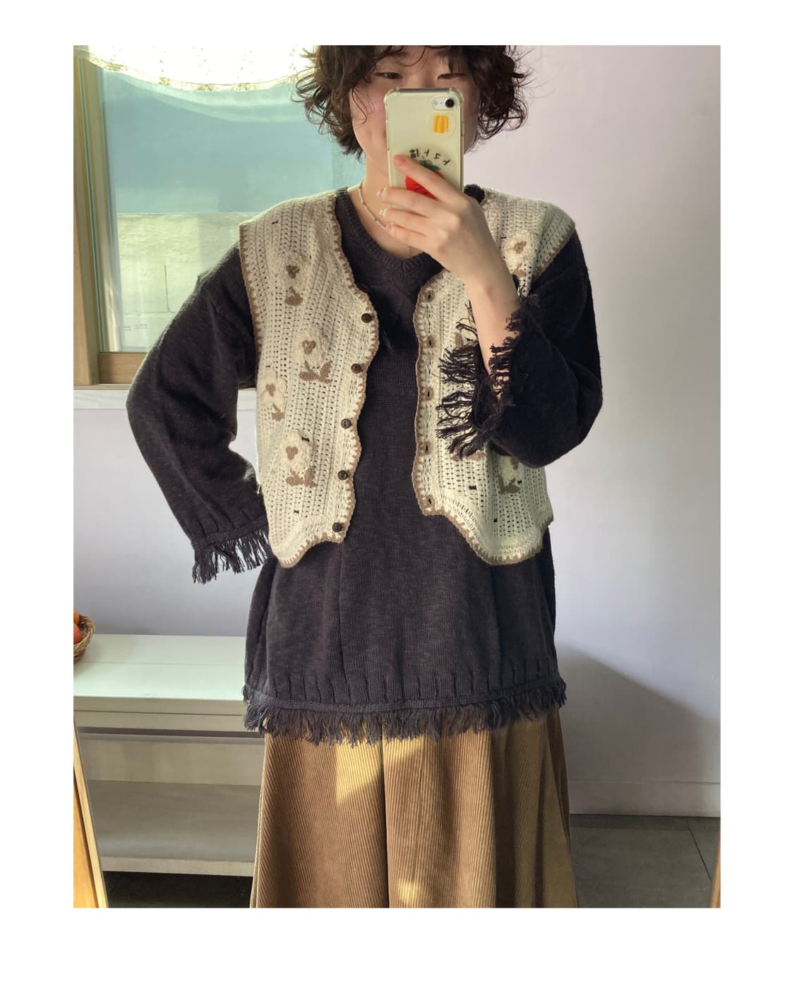 일본빈티지) 뜨개 꽃 조끼 상품이미지5