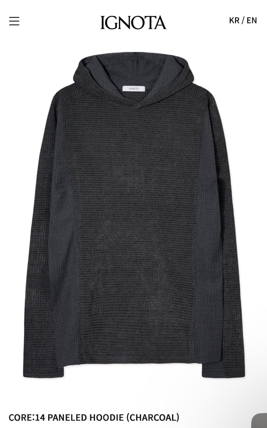 이그노타 CORE:14 PANELED HOODIE (CHARCOAL) M 상품이미지1