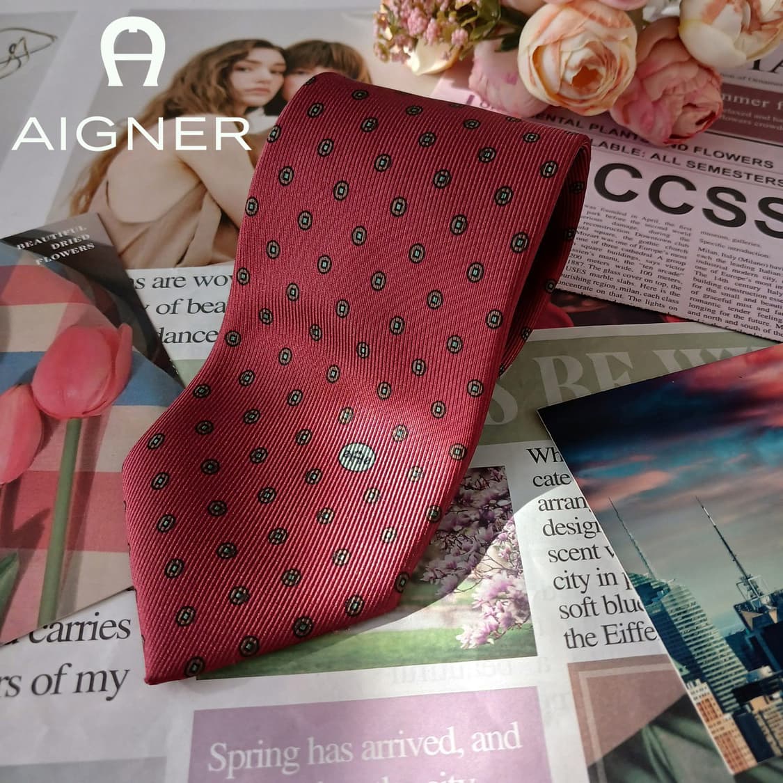 아이그너 실크 짙은핑크 오벌 패턴 넥타이 8.2cm A등급 A19204
 상품이미지1