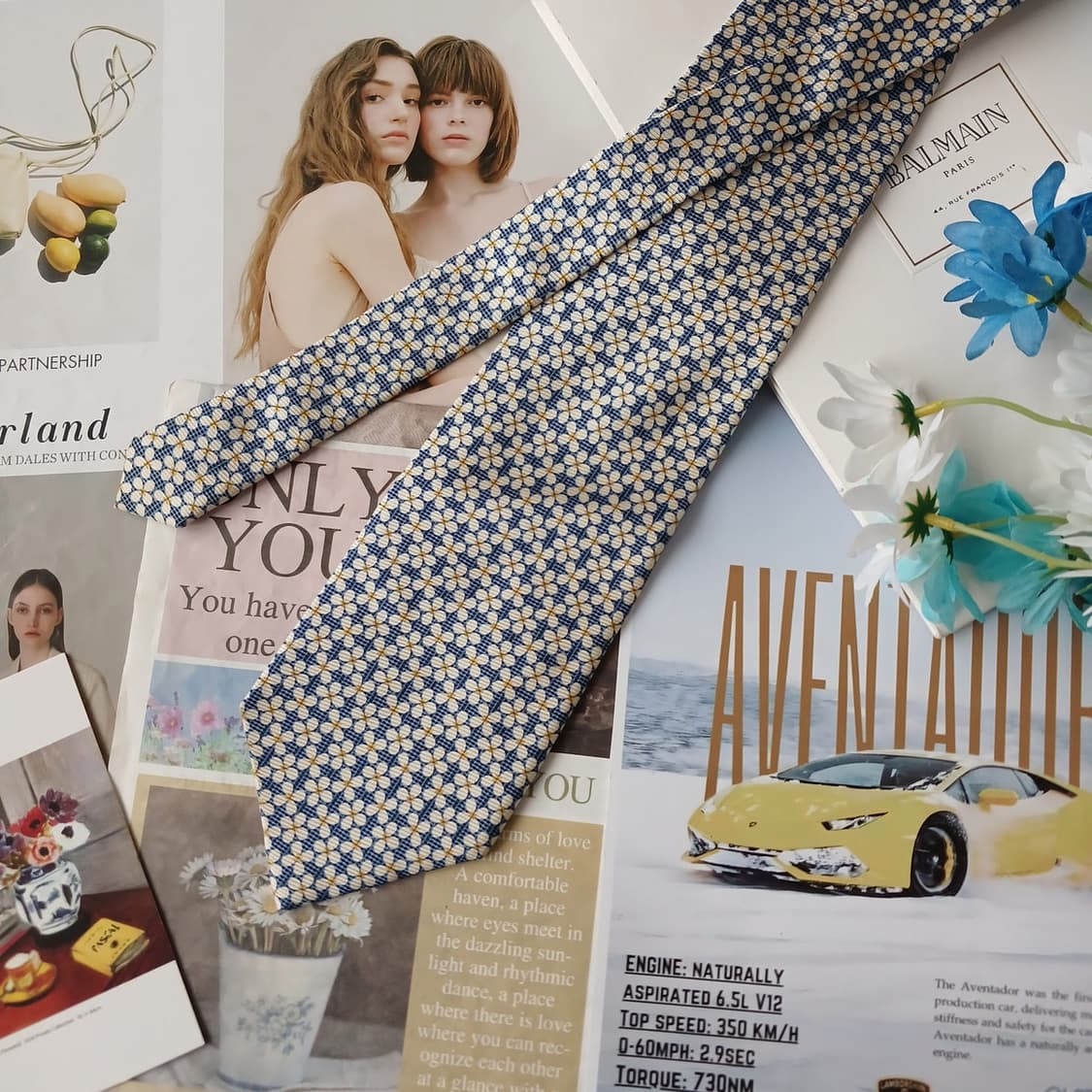 발망 실크 블루 플라워 패턴 넥타이 9.8cm A+등급 A19154
 상품이미지4