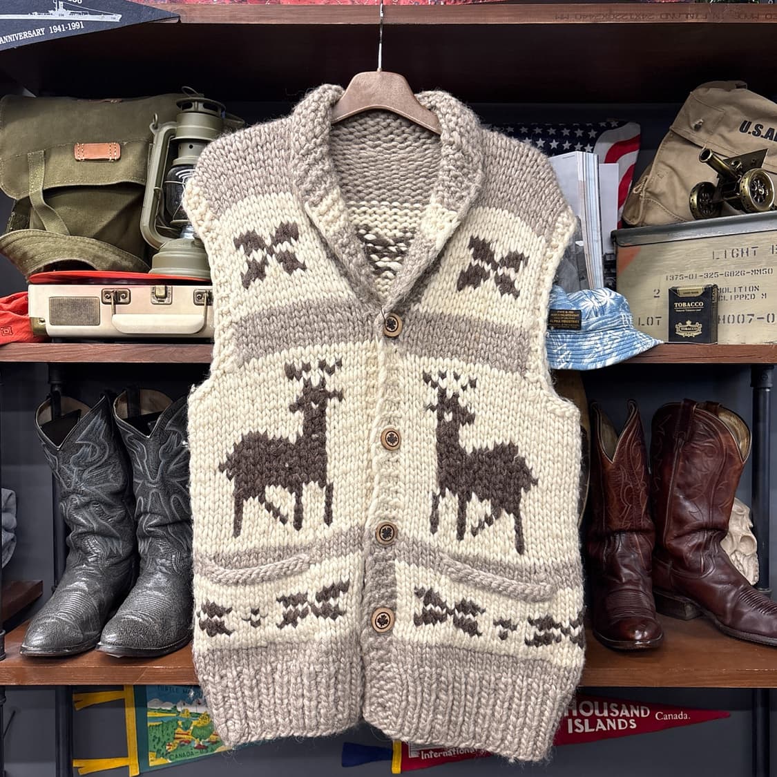 90s Vintage 루돌프 패턴 캐나다 헤비 울 코위찬 베스트 N104 상품이미지1