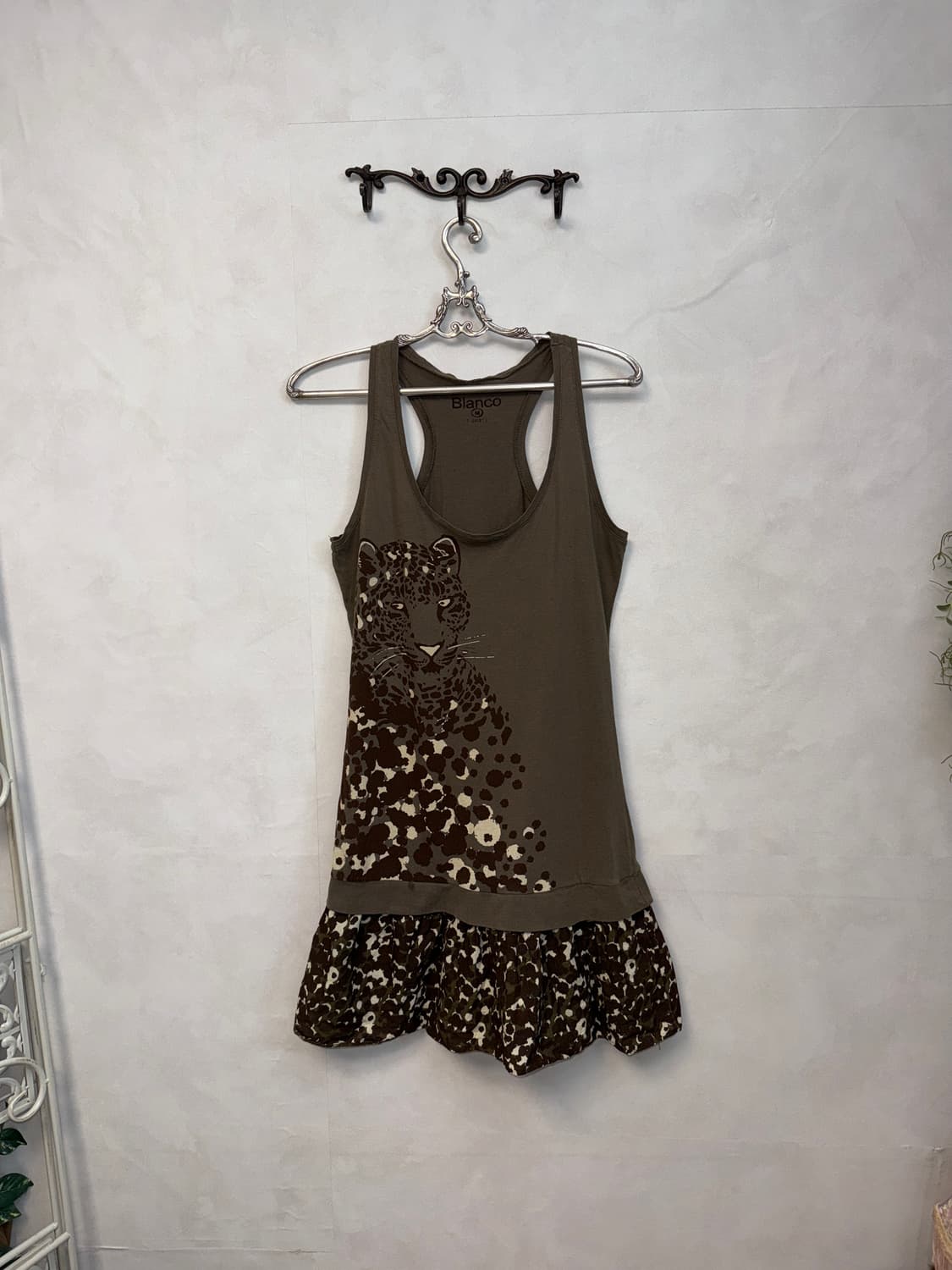 Khaki brown leopard layered midi ops 상품이미지1