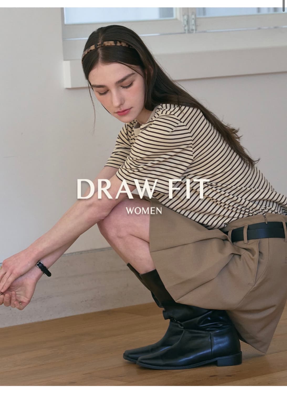 (S) 드로우핏 우먼 스트라이프 퍼프 반팔 티셔츠 [BEIGE] 상품이미지2