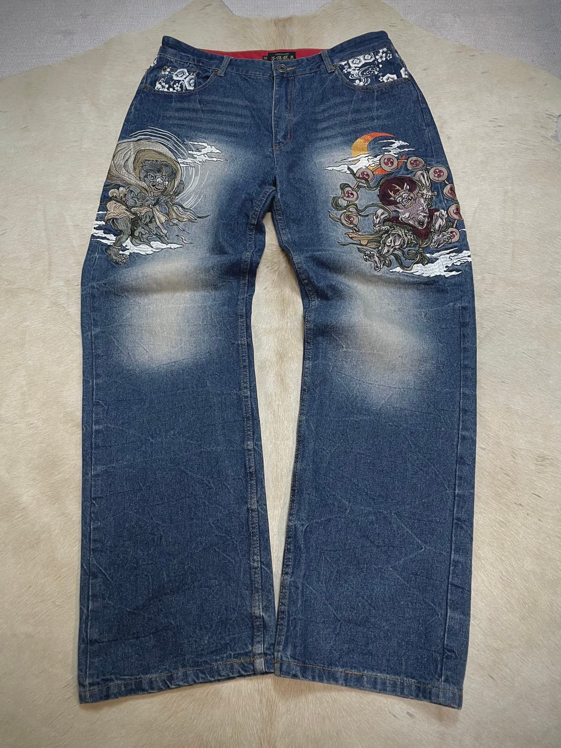 오리엔탈 풍신뇌신 자수데님와이드팬츠 (카라쿠리맛) 상품이미지1