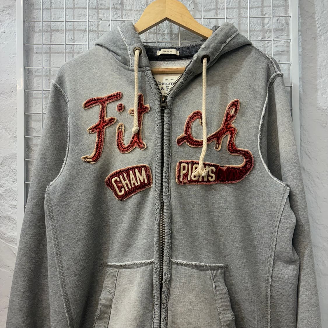 아베크롬비 y2k 빈티지 그레이 데미지 디테일 후드집업 L 상품이미지3