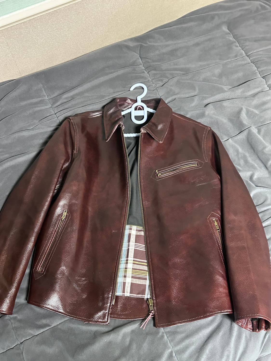 빈티지 레더자켓 버건디 상품이미지2