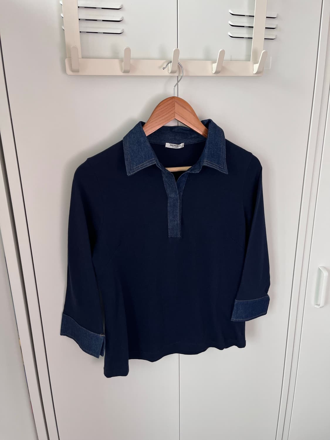 Memory 데님 셔츠 레이어드 카라 티셔츠 상품이미지2