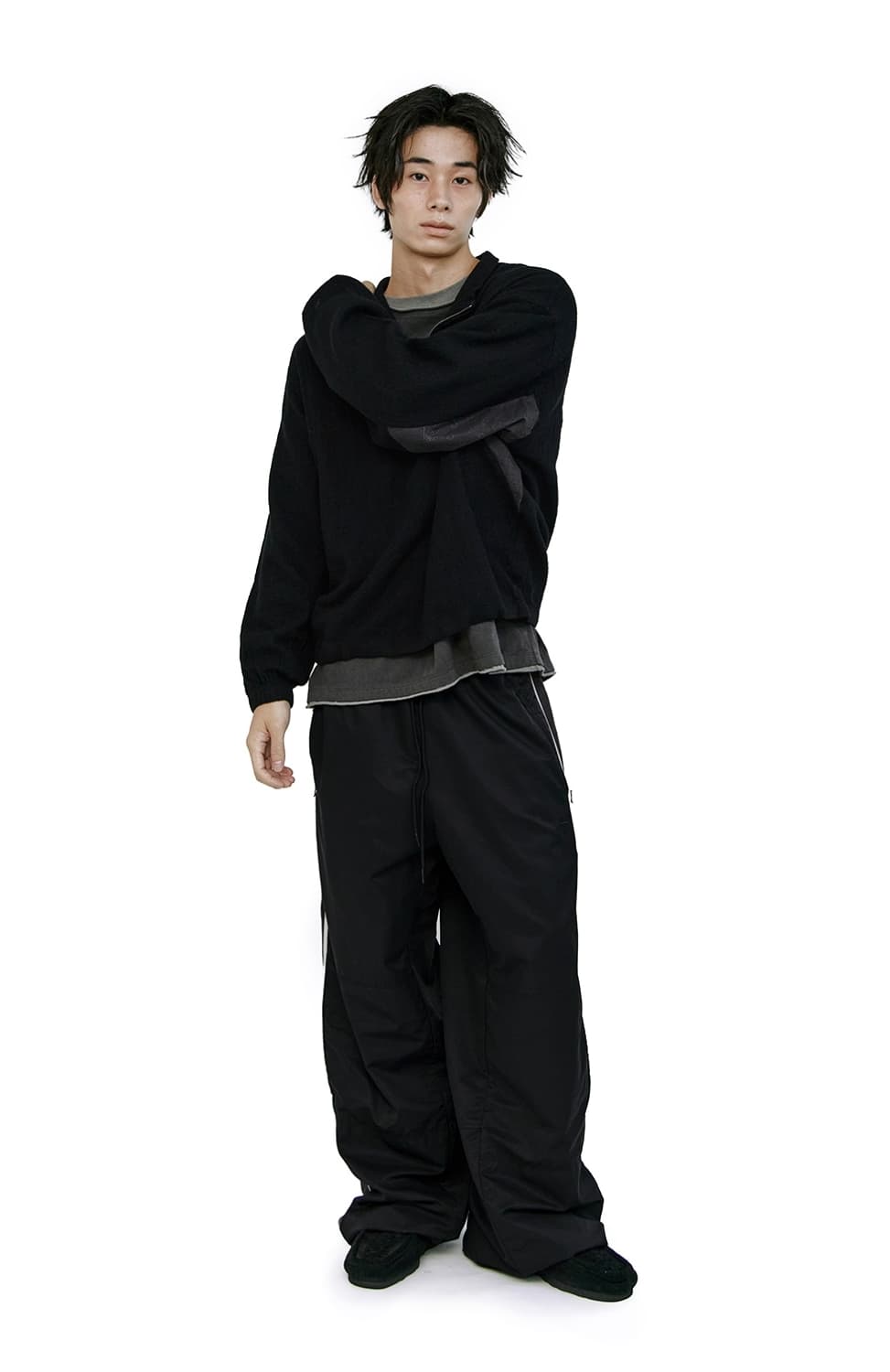 [3] 폴리테루 보일드 울 하프 집업 페이즐리 패치드 블랙 상품이미지2