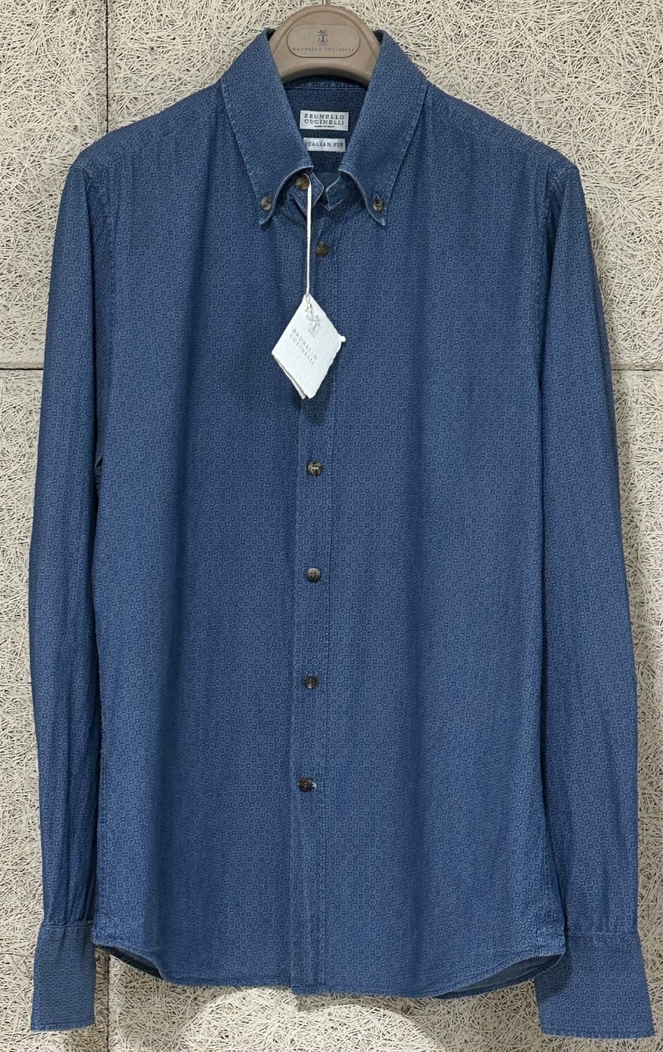 브루넬로 쿠치넬리 이탈리안 핏 자수 패턴 네이비 셔츠 상품이미지2